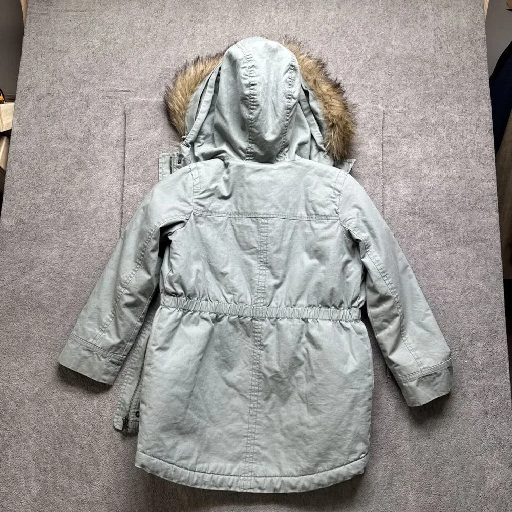 Gap Kids Sherpa-Lined Utility Parka Small‎ Sage Faux Fur Jacket Hooded Insulated